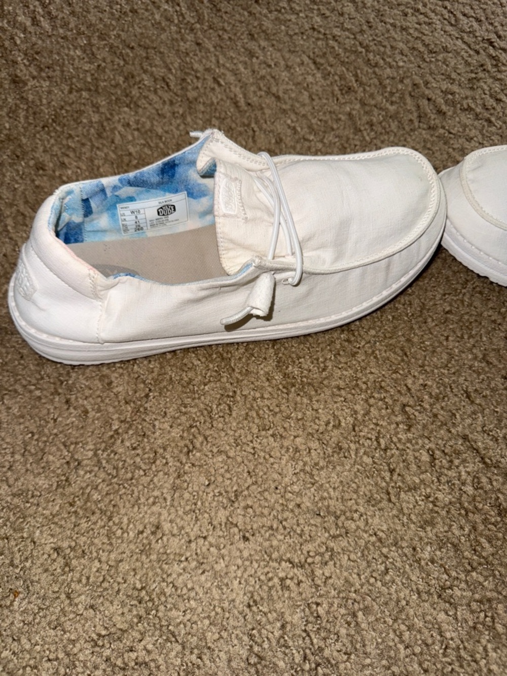 Hey Dude Women’s White Slip-On Sneakers with Blue Inner Pattern - Picture 5 of 13
